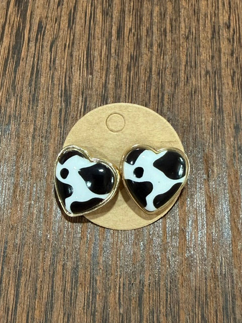 Cow Print Heart Earrings