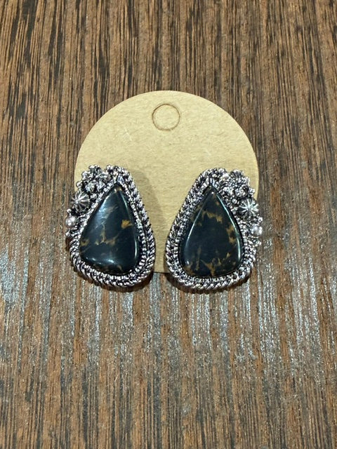 Black Onyx Teardrop Studs