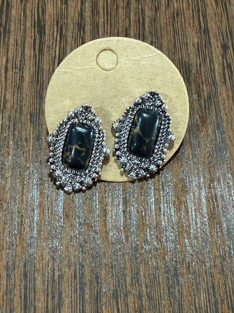 Black Onyx Rectangle Studs