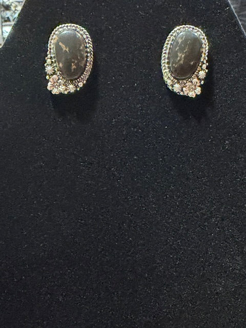 Black Stone Post Earrings