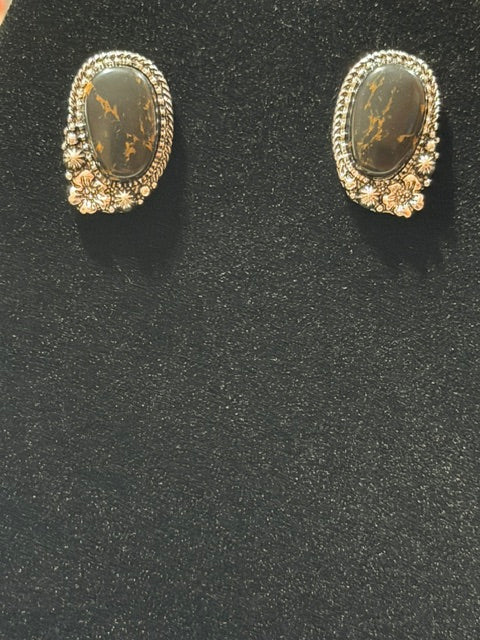 Black Stone Post Earrings
