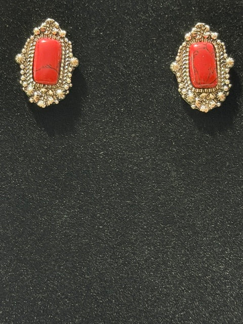 Red Stone Post Earrings