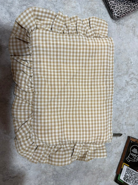 Beige Gingham Cosmetic Pouch