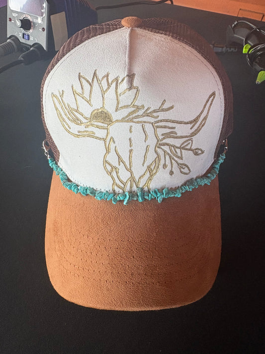 Turquoise Skull Suede Trucker Hat