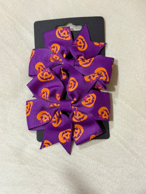 Purple Jack-O-Lantern Hair Clips