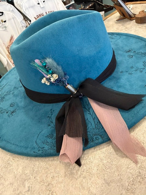 Wildflowers Peacock Blue Fedora