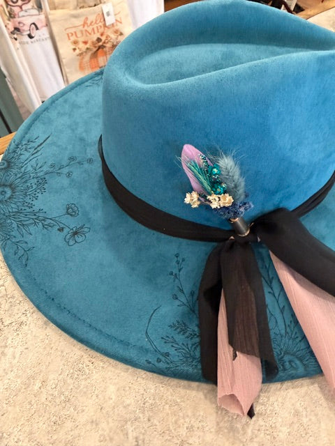 Wildflowers Peacock Blue Fedora