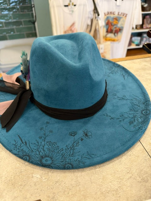 Wildflowers Peacock Blue Fedora