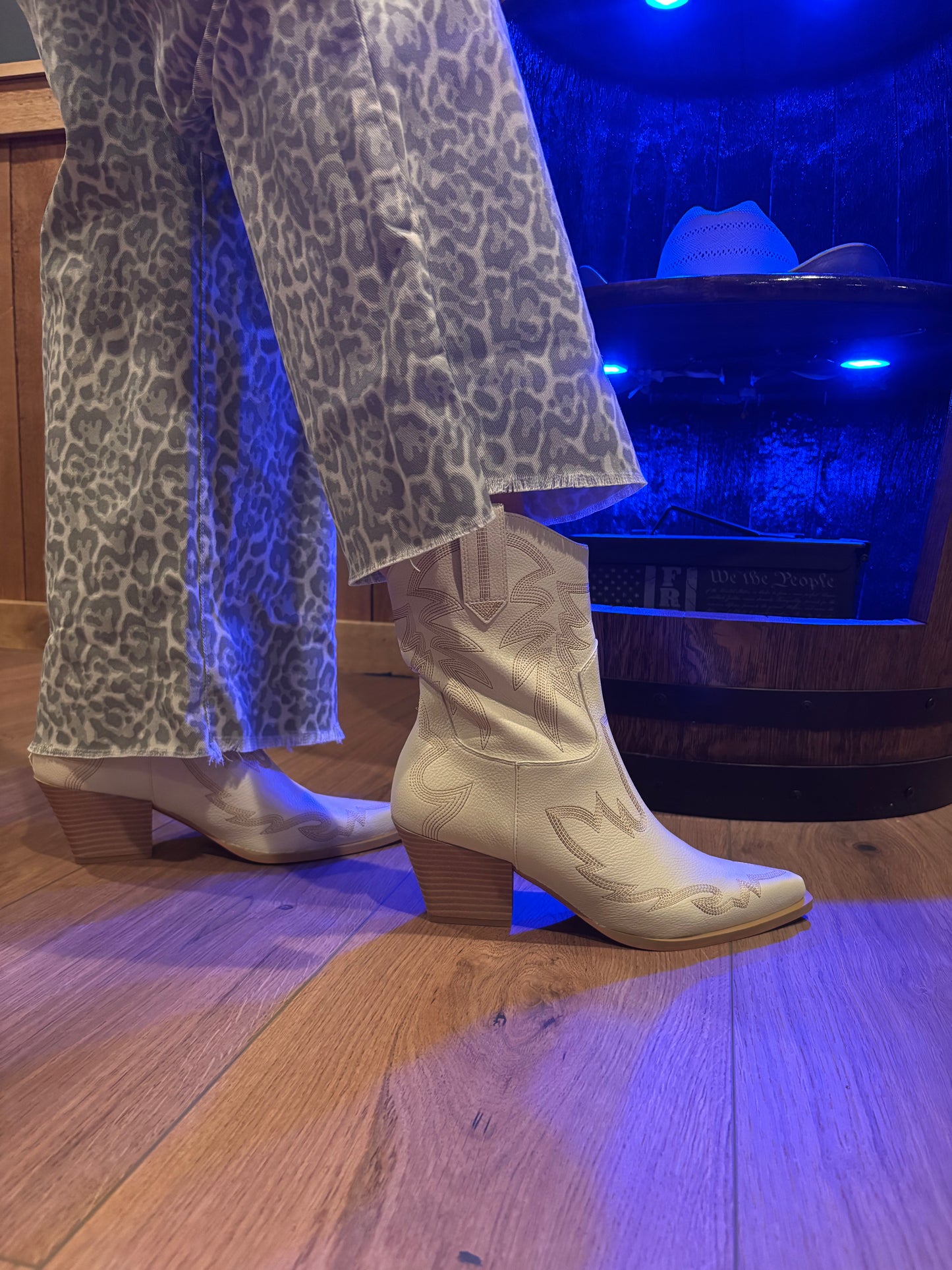 The Nantes Beige Western Embroidered Vegan Leather Cowboy Boot