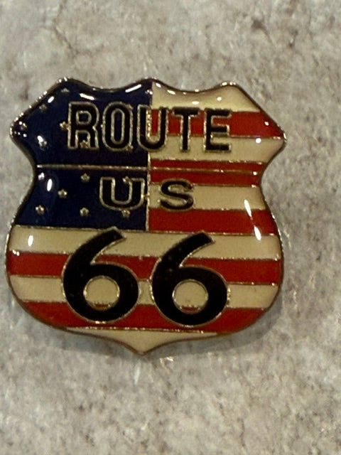 AMERICAN FLAG RT66 ENAMEL PIN