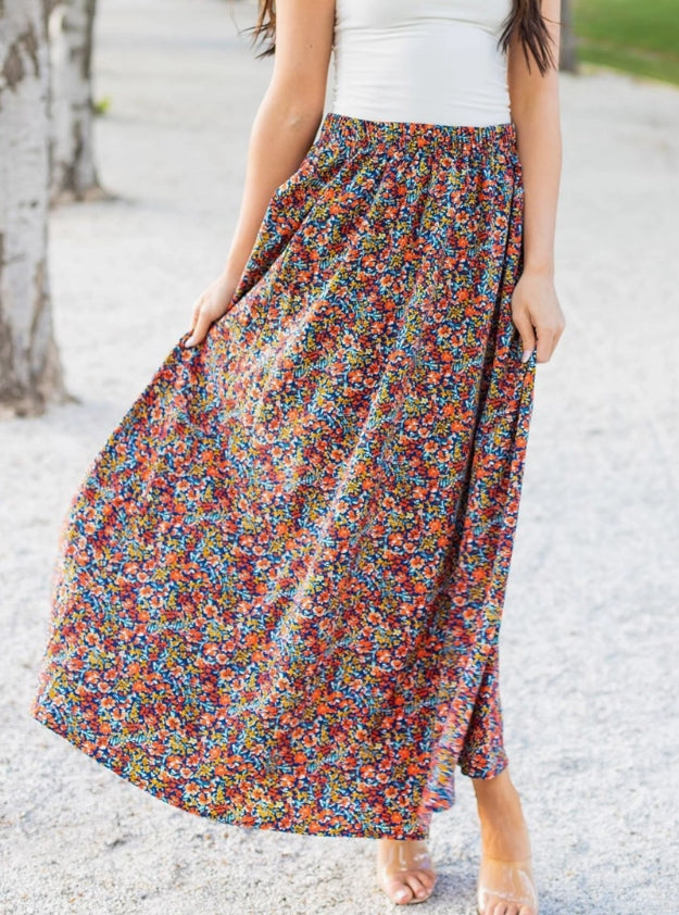 Floral Black Ruffle Tiered Skirt