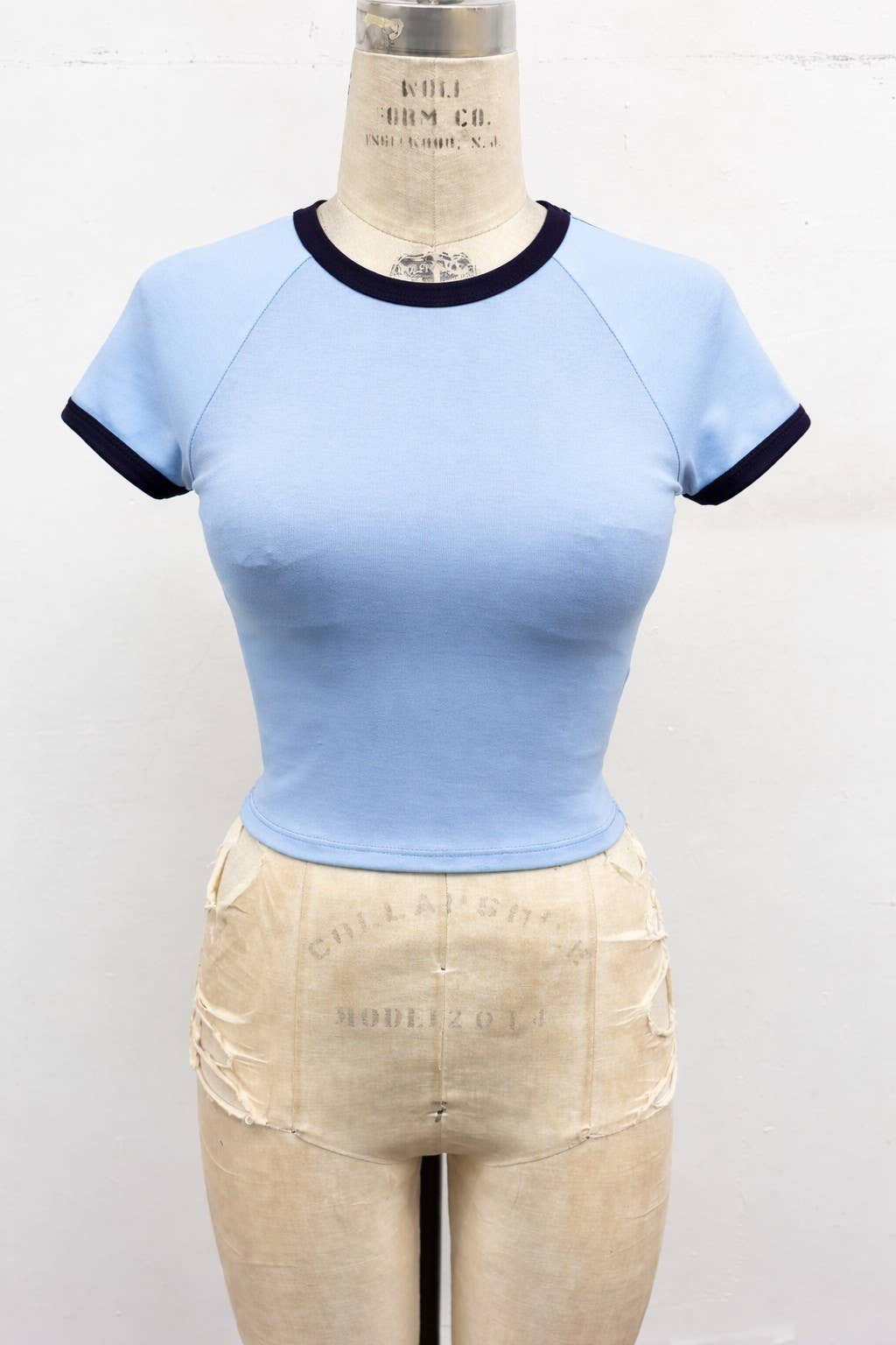 Contrast Trim Crop Tee: Brown/lt yellow / L