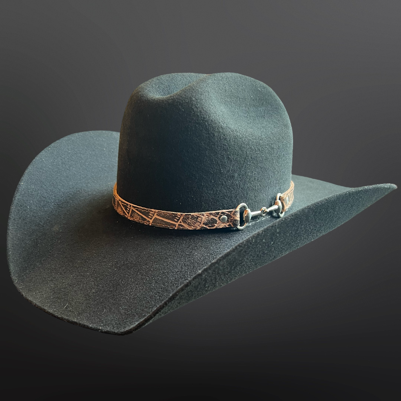 Cowboy Hat Band Embossed Leather Snaffle Bit: Brown