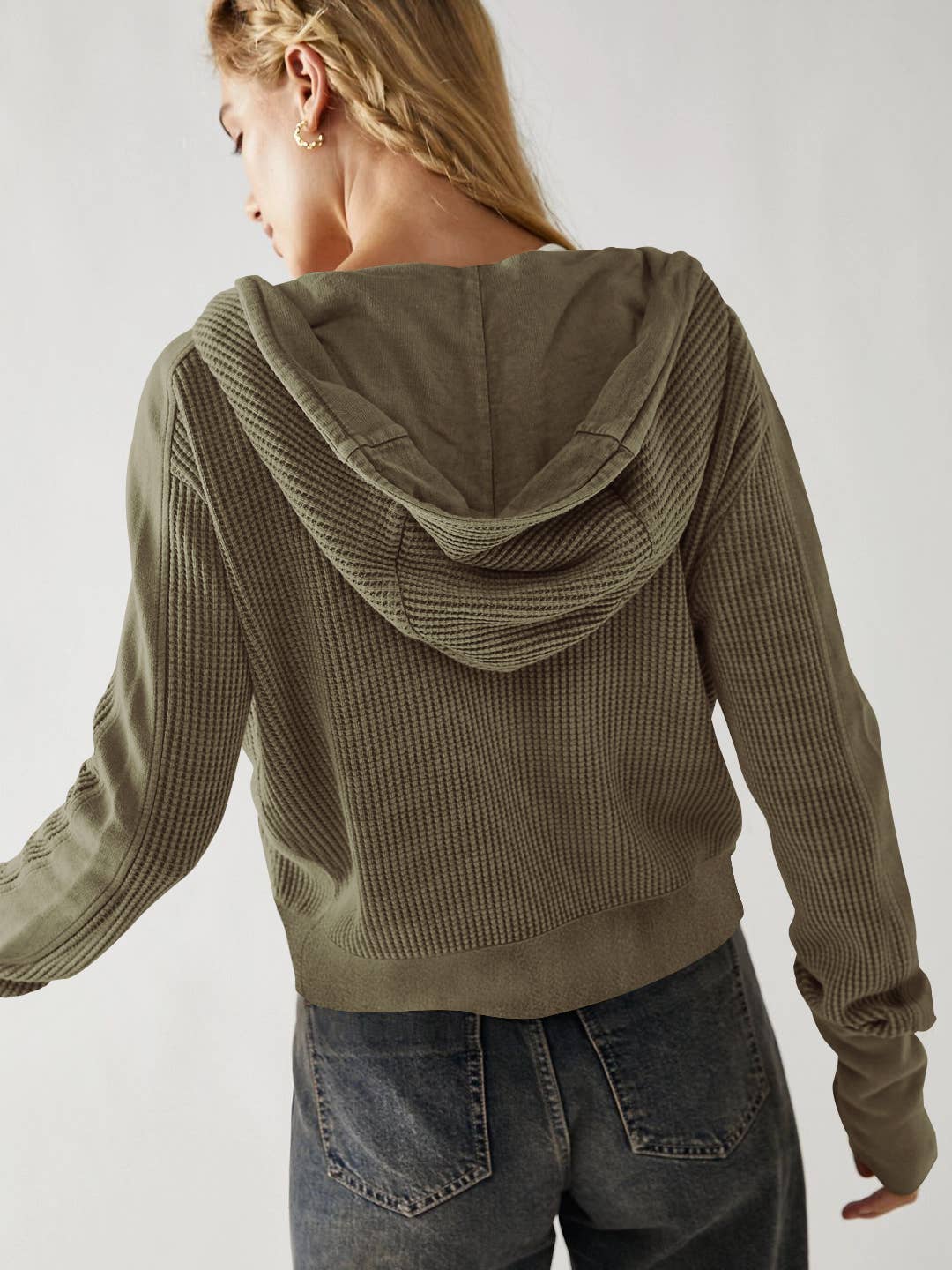 Waffle crop hooded jacket