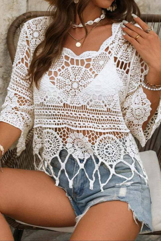 Crochet Bell Sleeve Boho Blouse