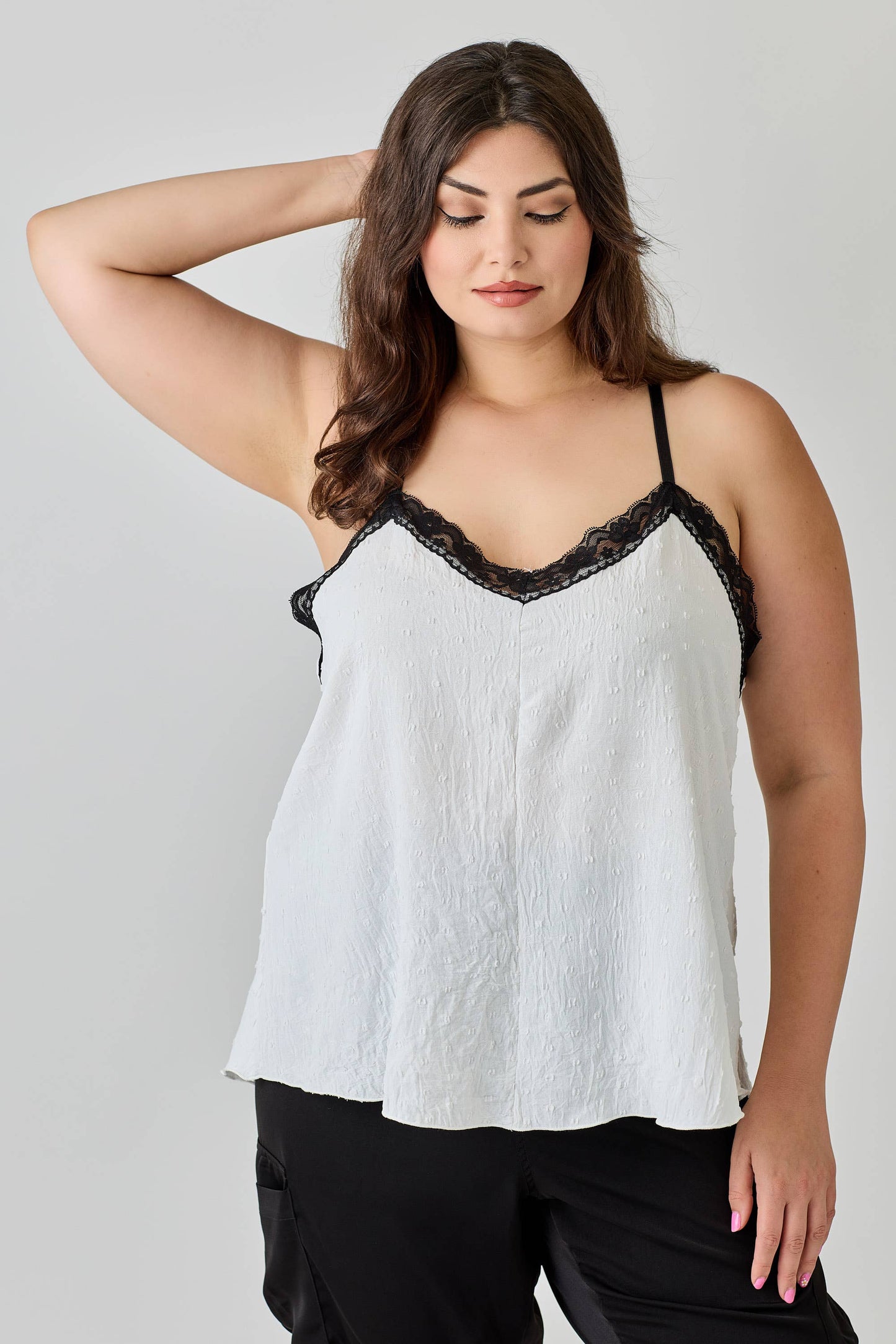 Plus Size Textured Dot Lace Trim Cami
