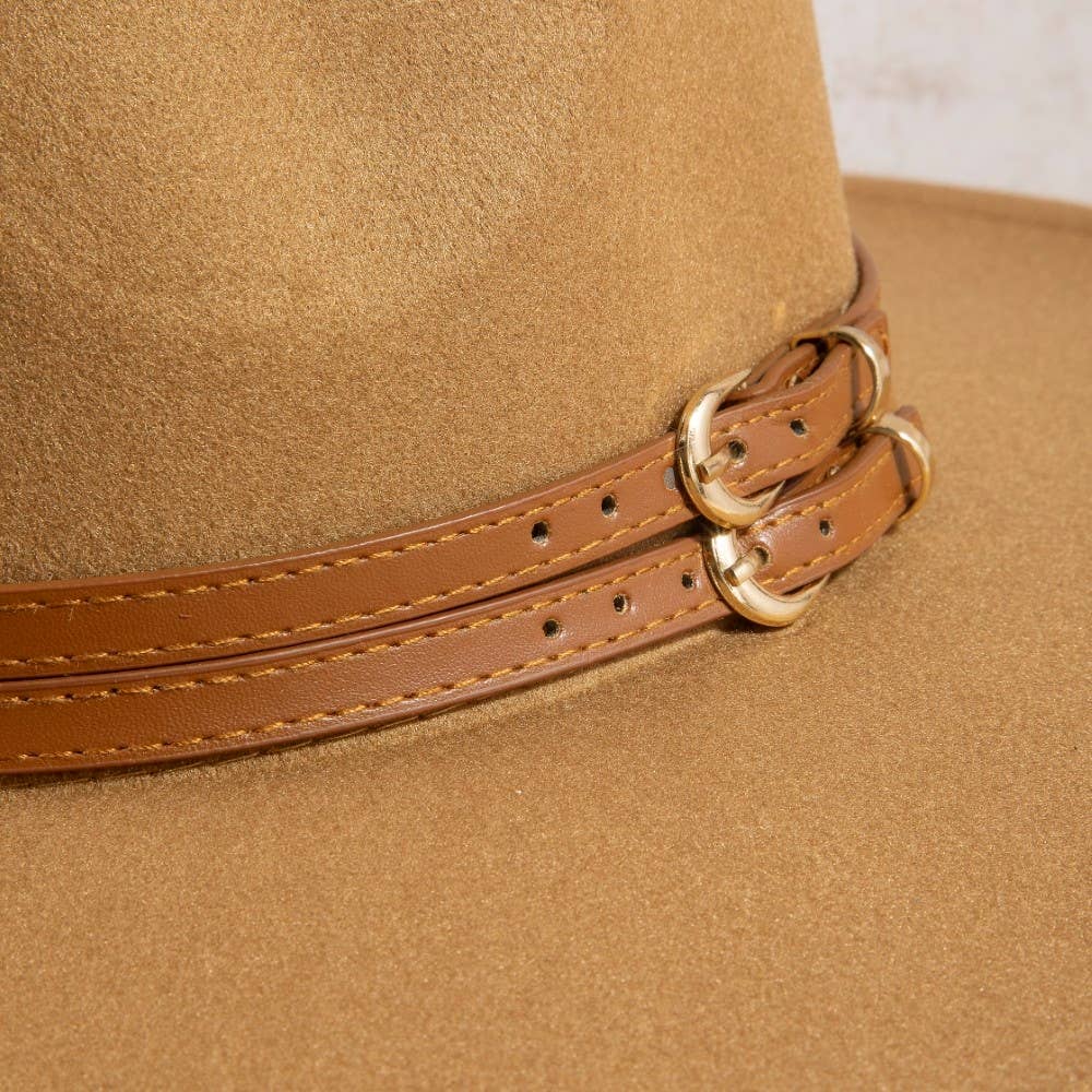 Double Belt Strap Fedora Hat
