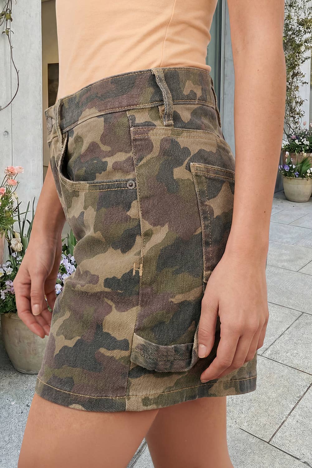 Camouflage High Rise Denim Shorts