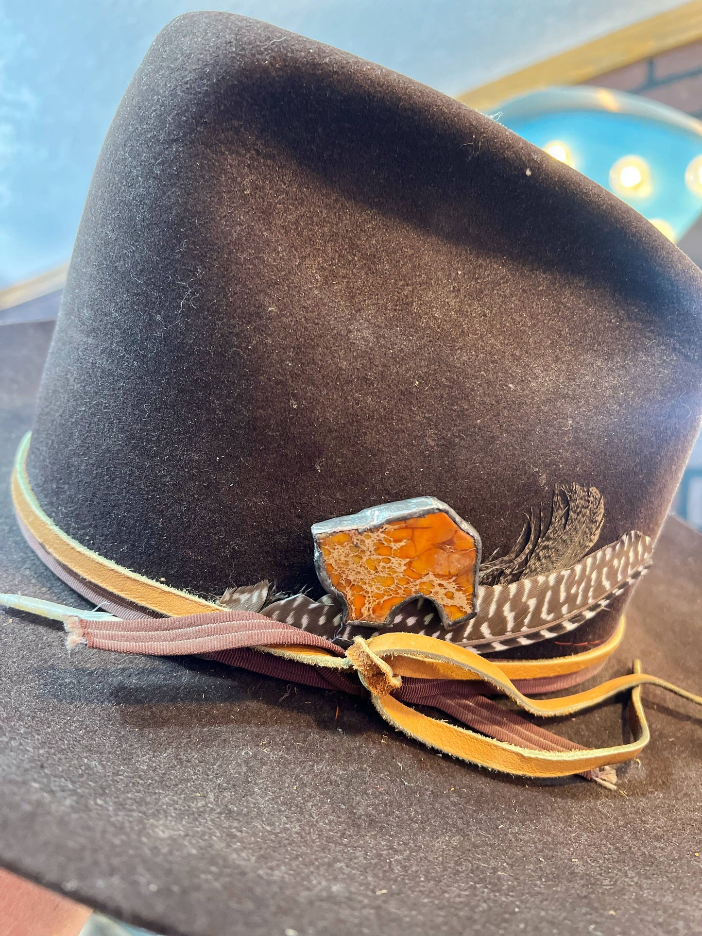 Rusty Orange Soldered Stone Hat Pin Western Hat Bar