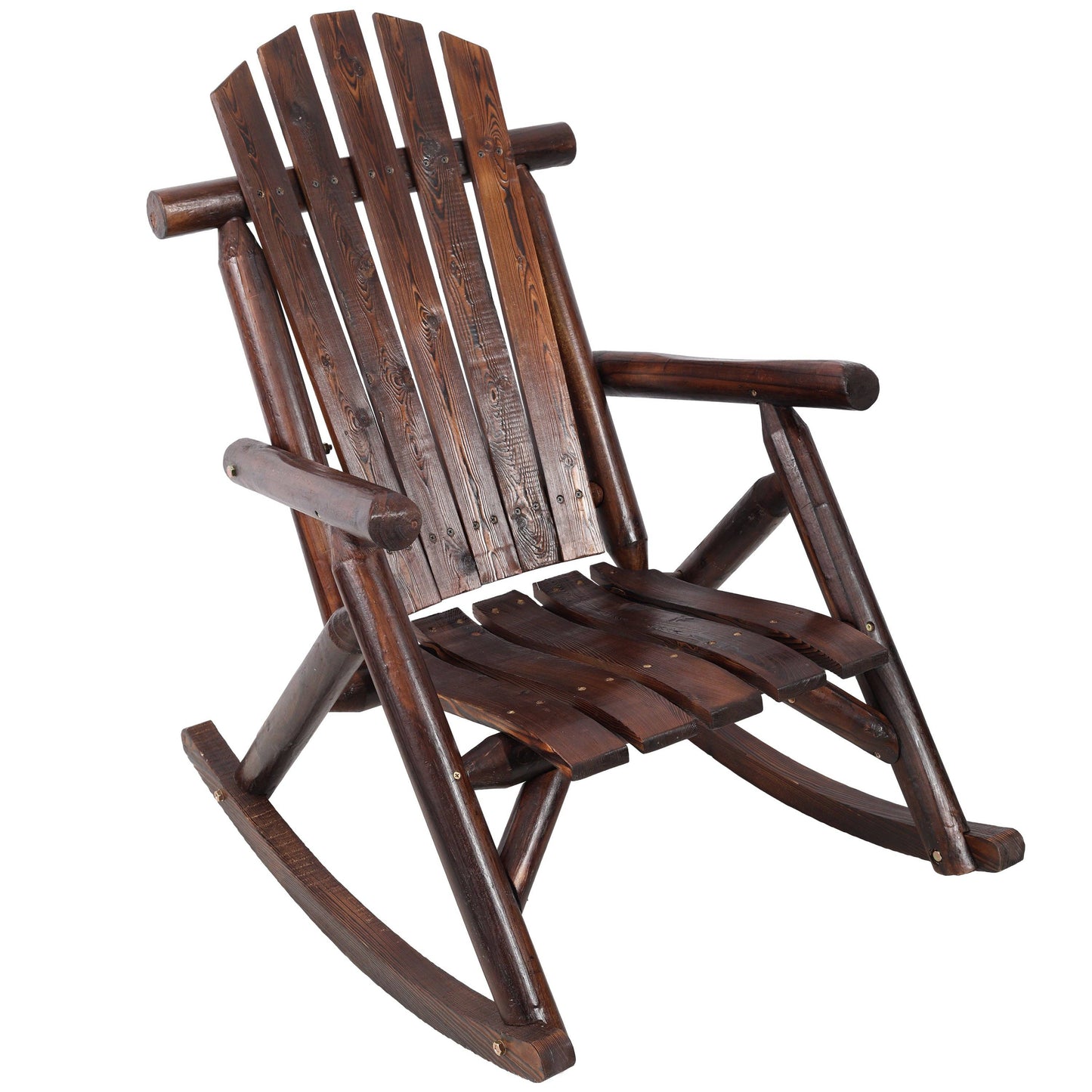 Cozy Fall Decor Brown Fir Log Porch Rocker Chair