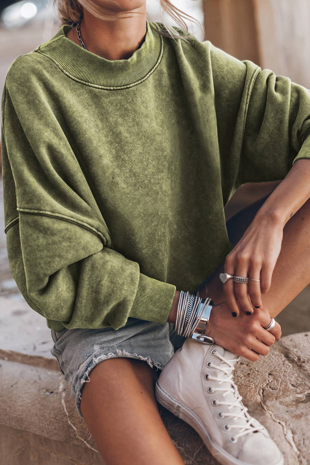 Solid Color Drop Shoulder Crew Neck Pullover Sweatshirt: Brown / 75%Polyester+25%Cotton / M