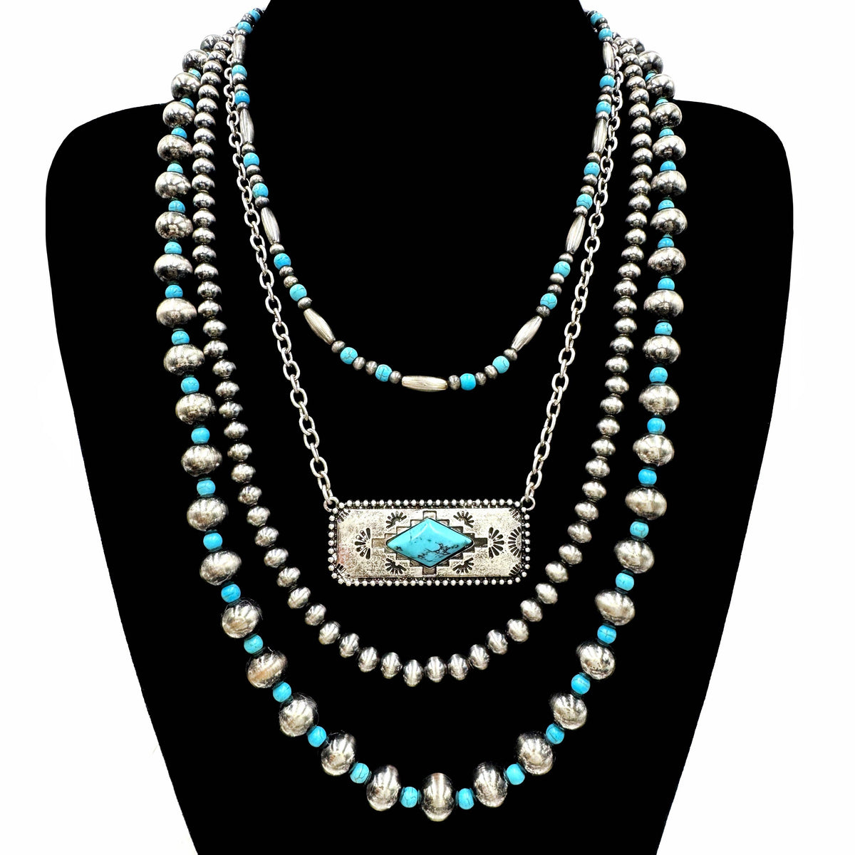 Southwestern Bar Pendant Layered Beads
