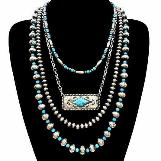 Southwestern Bar Pendant Layered Beads