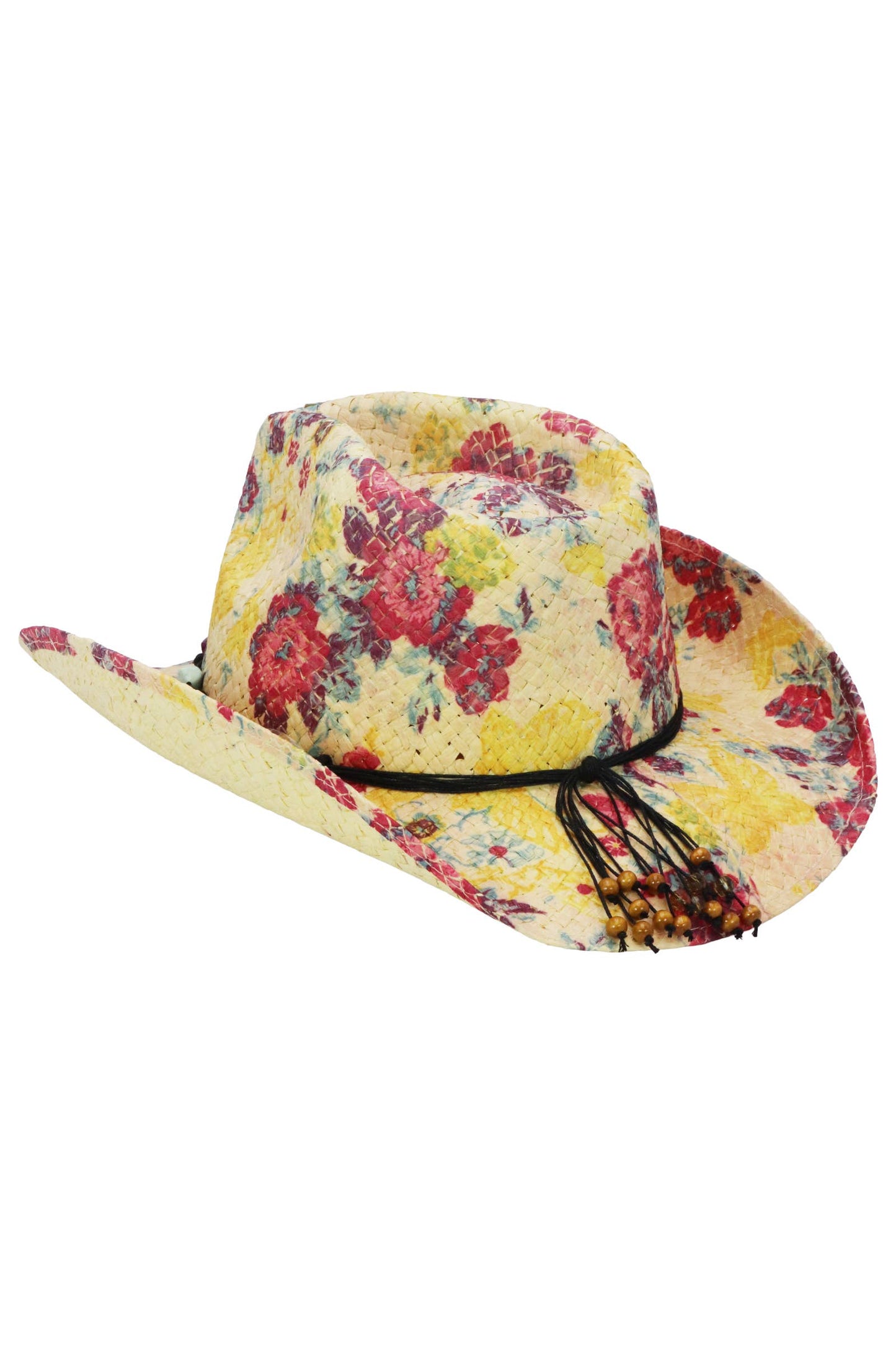 Floral Print Raffia Straw Cowboy Hat