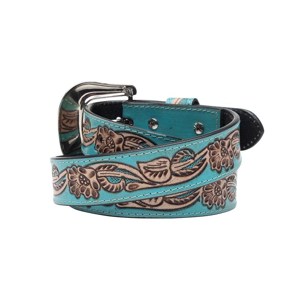 Canyon Shadow Hand-tooled Women's Belt: Turquoise / Large
