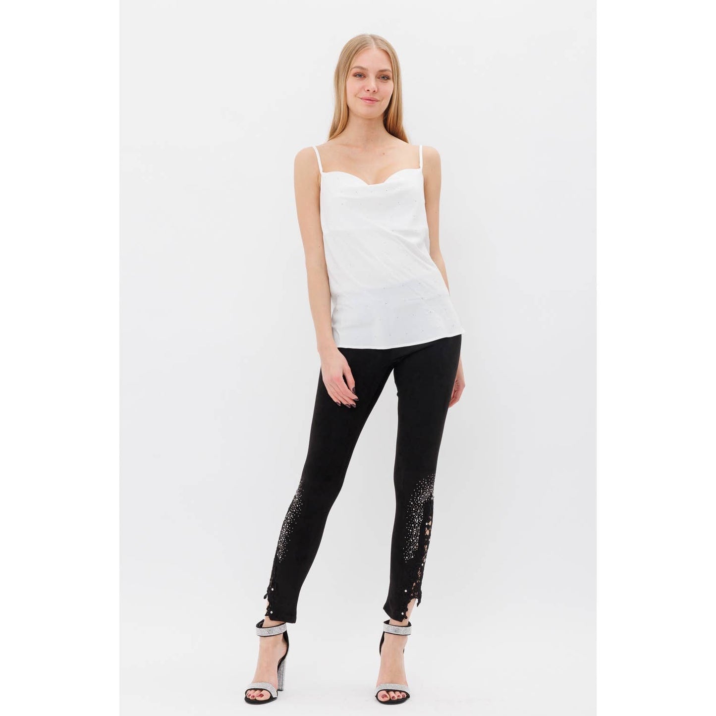 SUEDE LEGGINGS WITH CROCHET LACE RHINESTONE