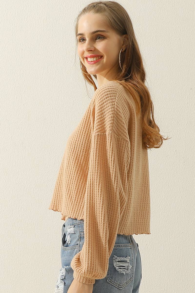 Long Sleeve Knit Top: Tan