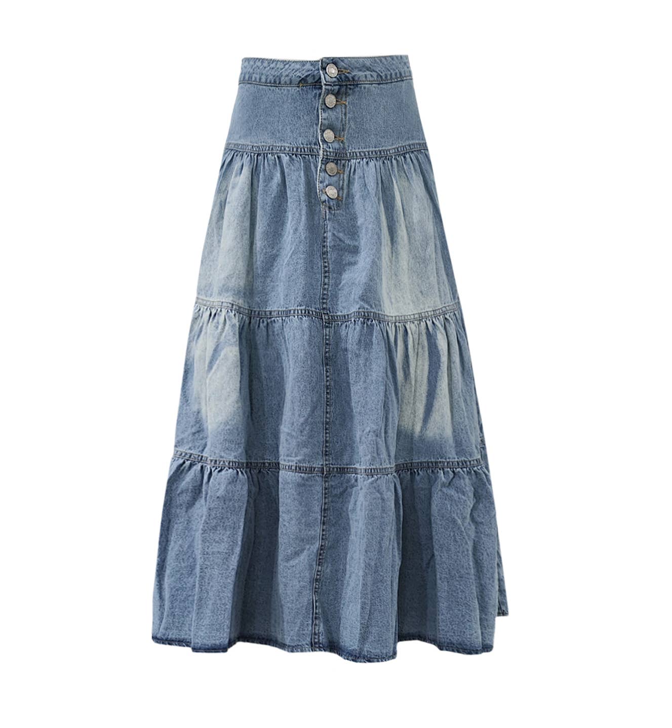 Western Ruffle Hem Denim Skirt