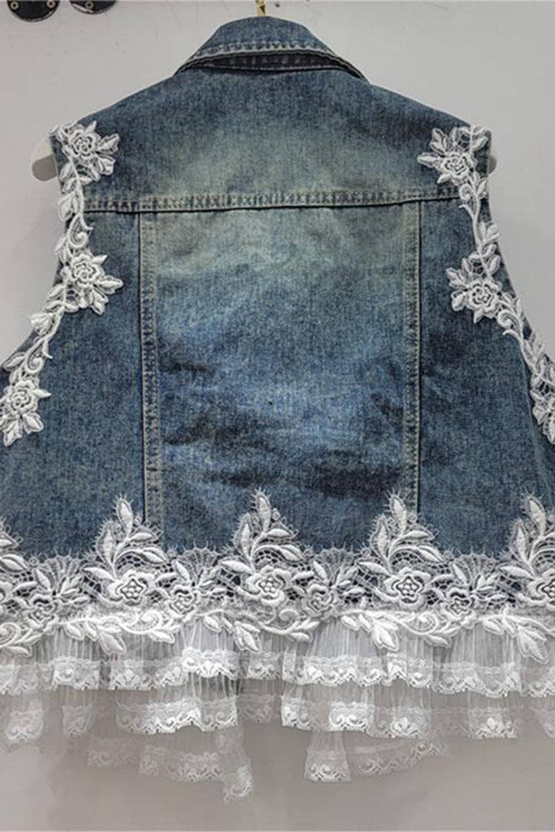 Lace Denim Vest