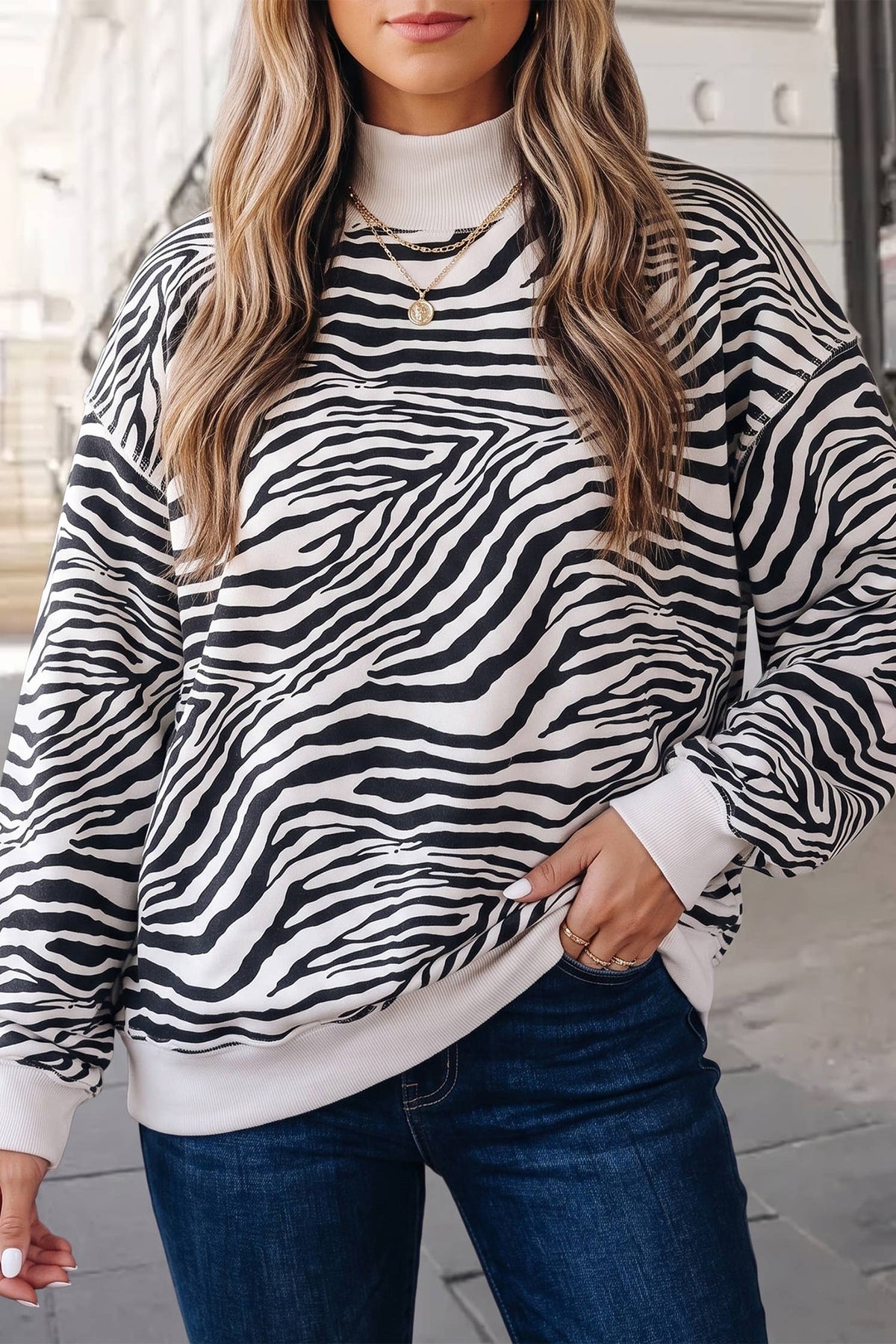 Zebra Print Mockneck