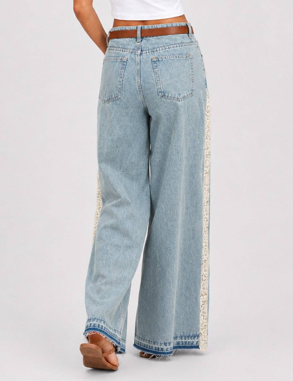 Lace Panel Wide Leg Denim