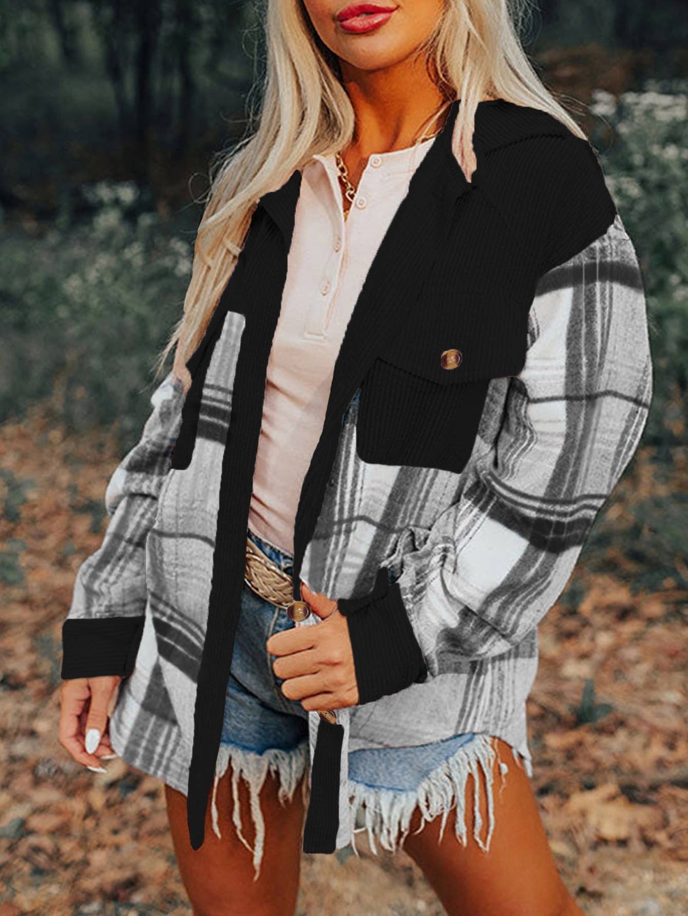 Patchwork Corduroy Oversized Shacket