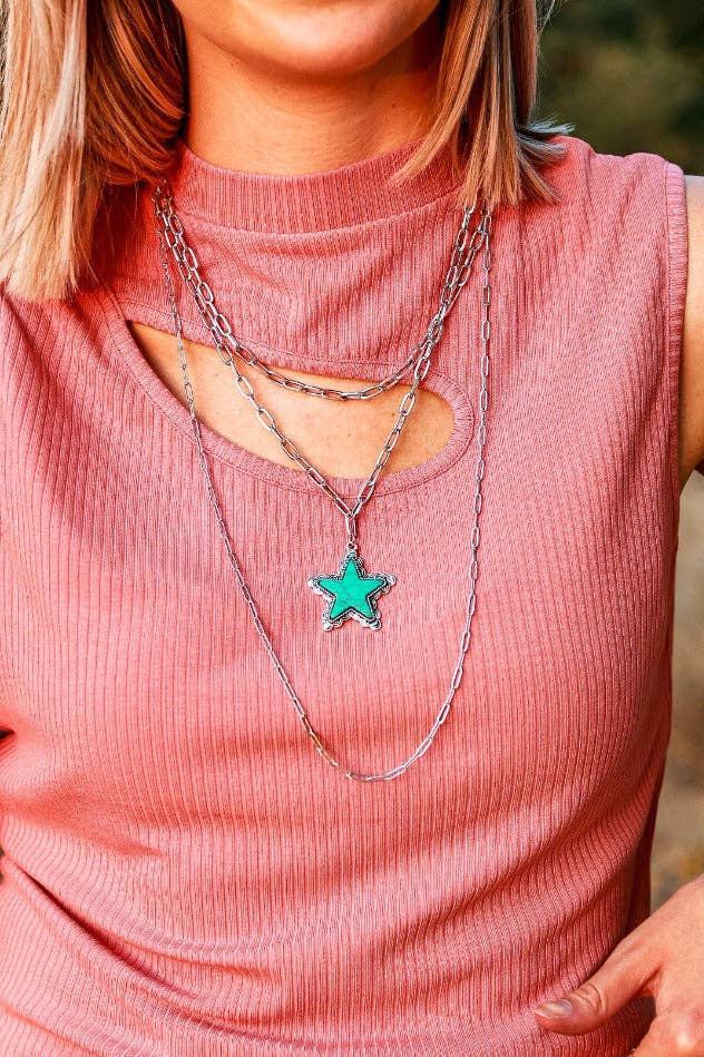 Turquoise Star three-layer silver necklace