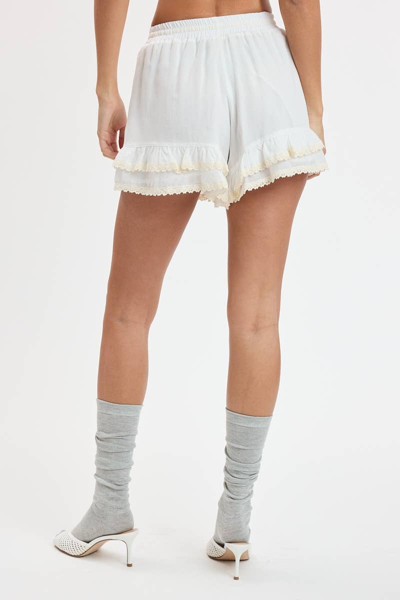 SOFT SOLID COLOR DOUBLE LAYERED LACE SHORTS