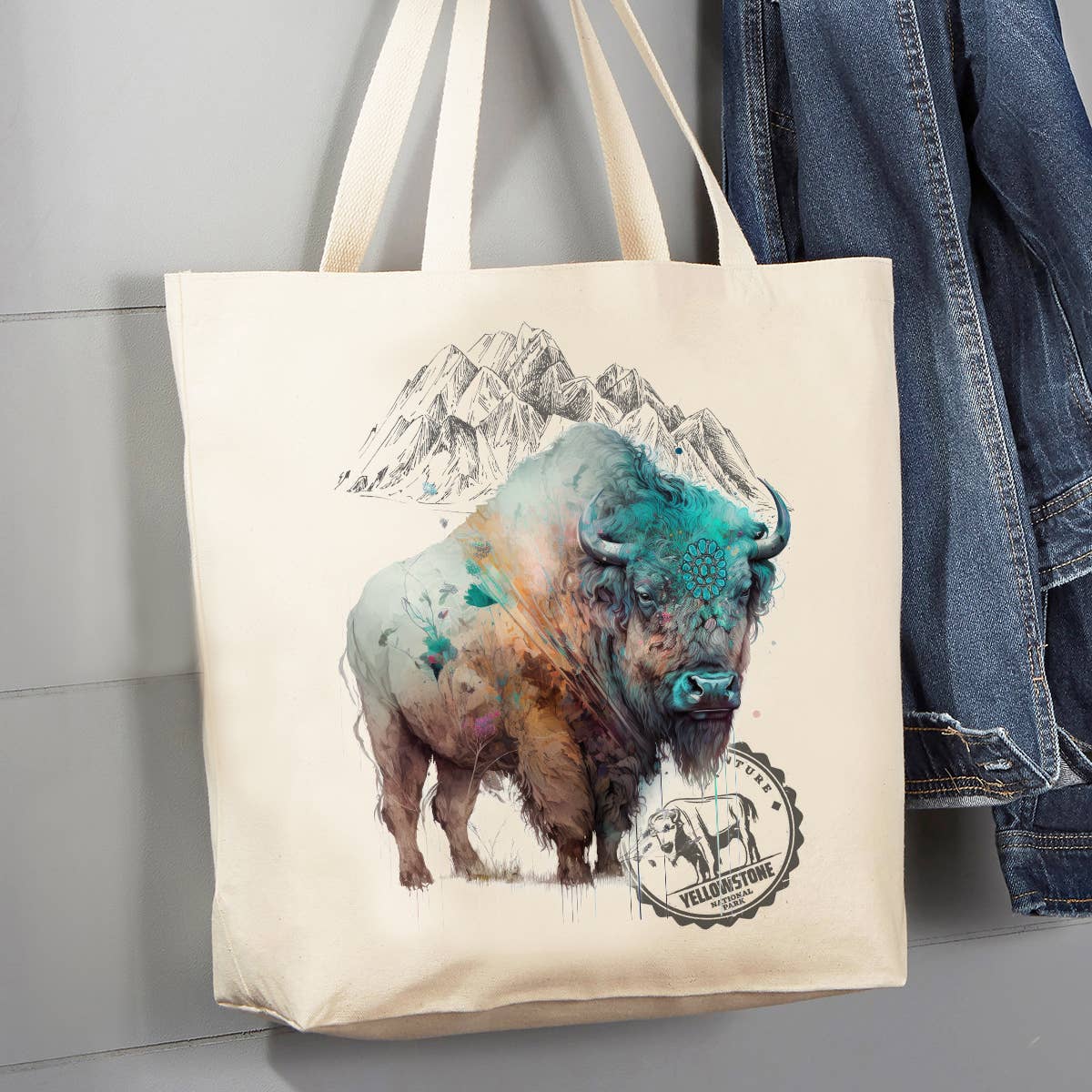 Lace & Hide Buffalo Turquoise Yellowstone Canvas Bag