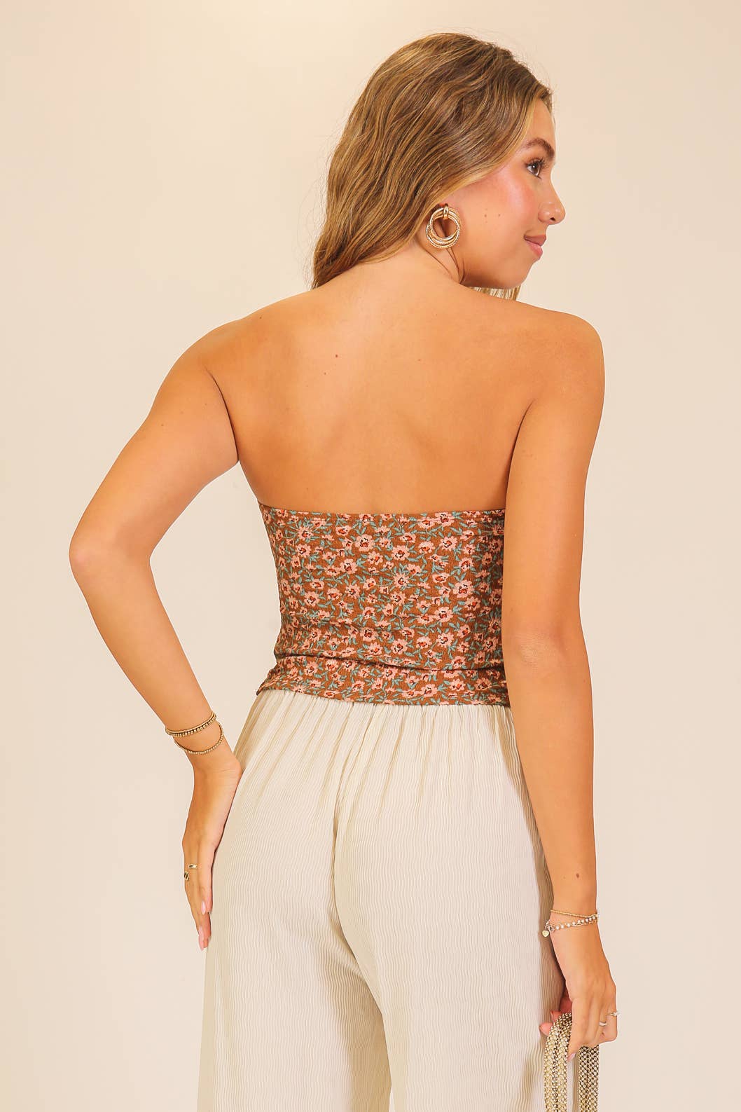 Floral Ruched Strapless Handkerchief Top