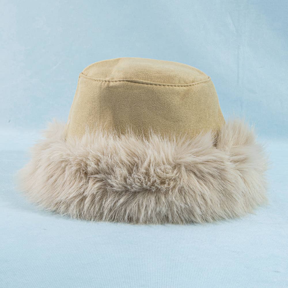 Fur Trim Suede Bucket Hat
