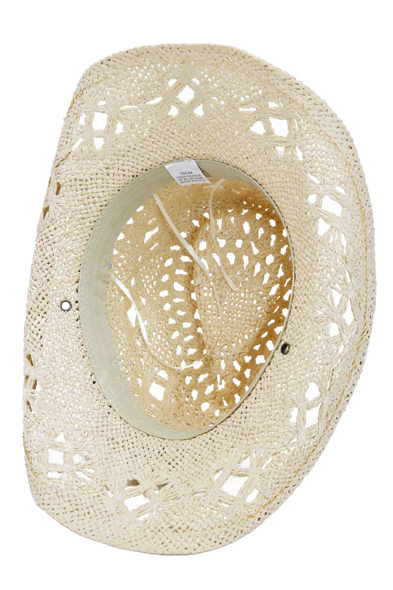 Longhorn Monochrome Belt Crochet Woven Cowboy Hat