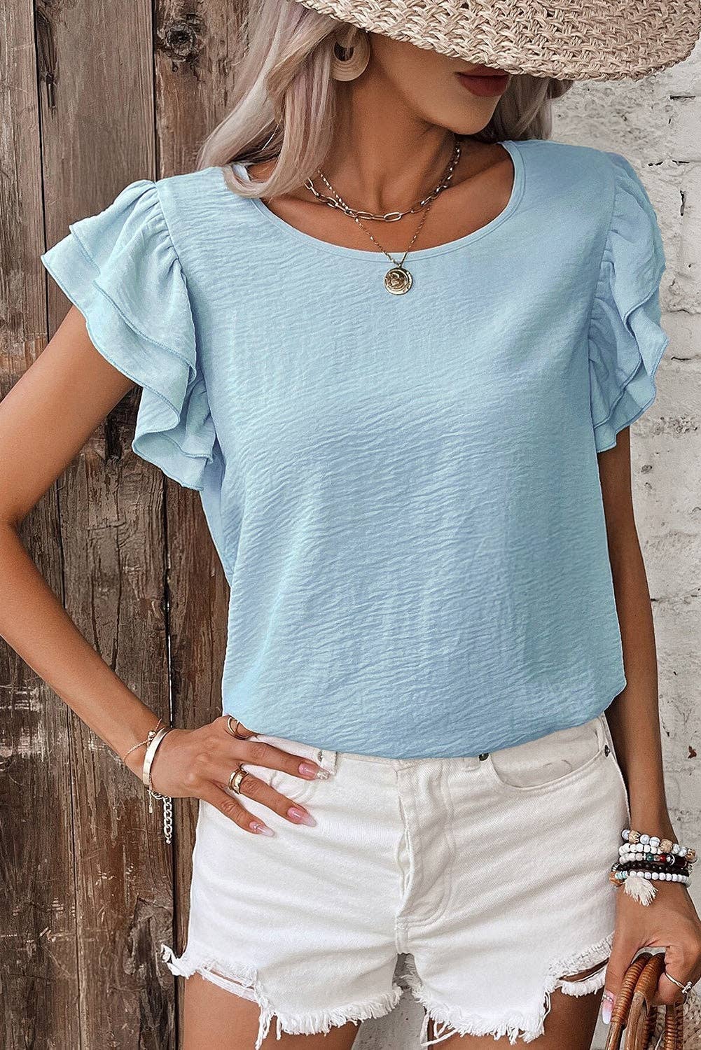 Ruffle Sleeve Summer Casual Blouse Top