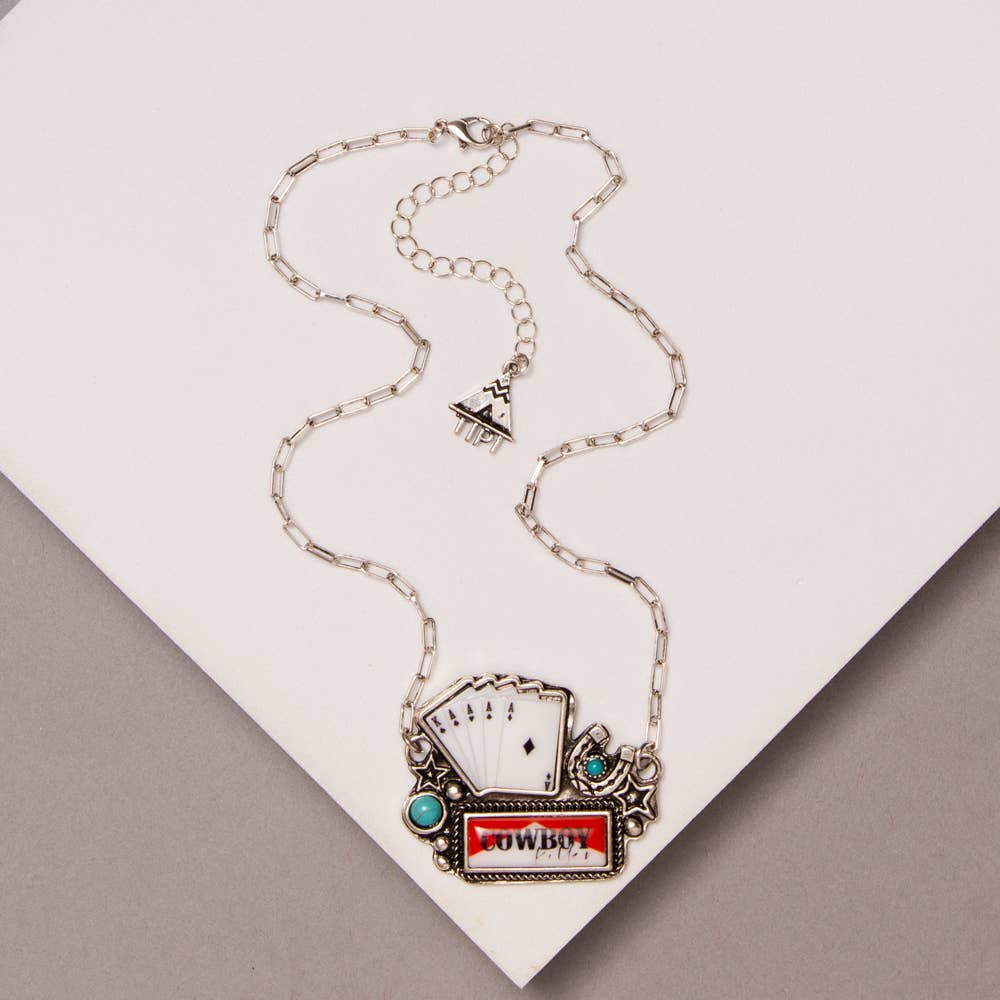 Western Playing Card Cowboy Killer Pendant Necklace