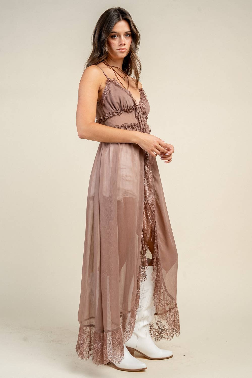 MAXI DUSTER TOP W. LACE TRIM DETAILS