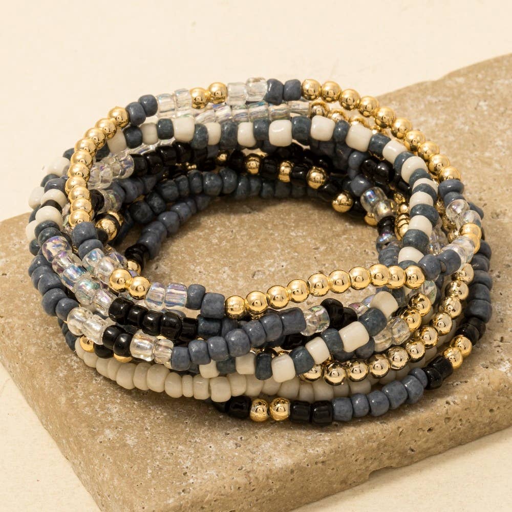Blue Seed Beaded Bracelet Set