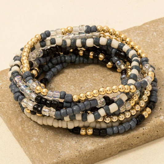 Blue Seed Beaded Bracelet Set