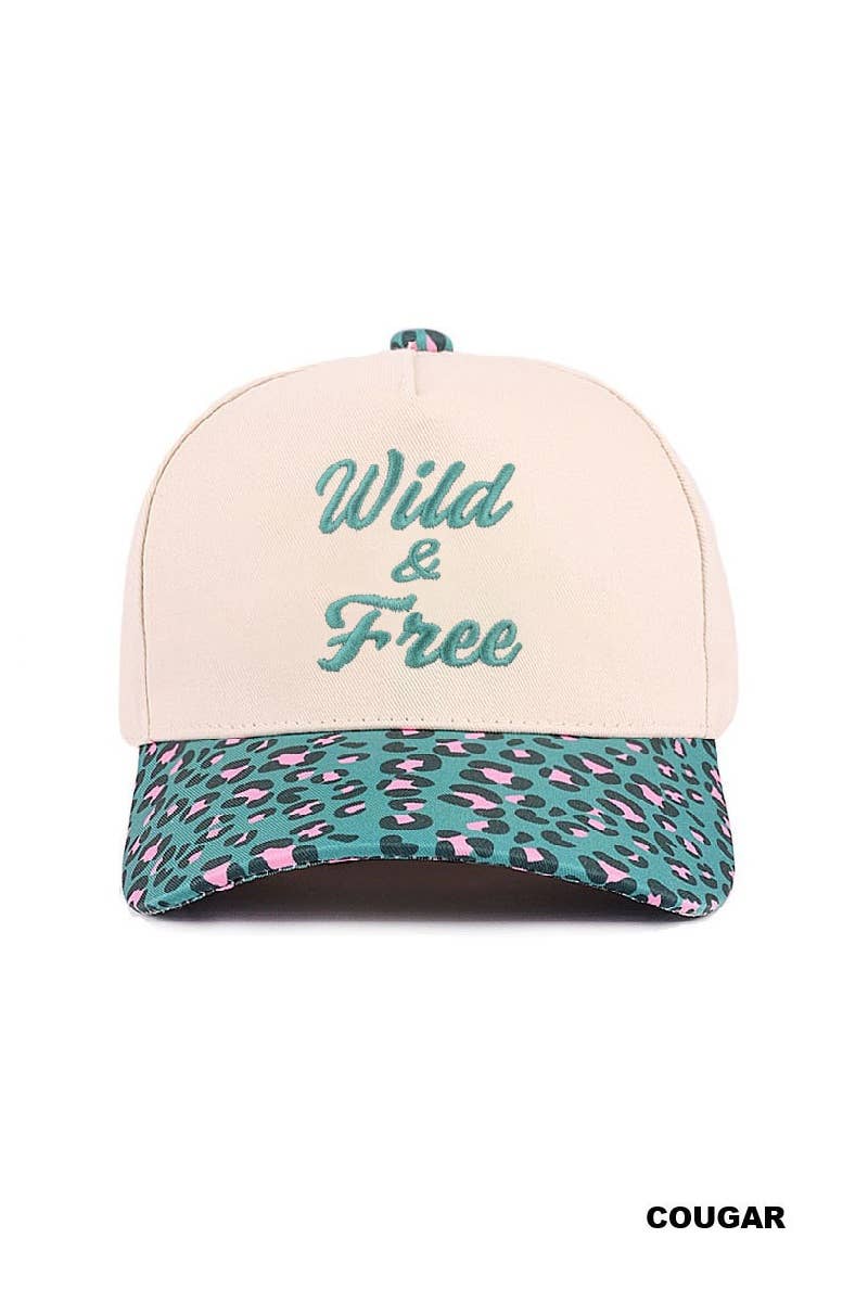 "Wild & Free" Two Tone Canvas Cotton Cap-COUGAR