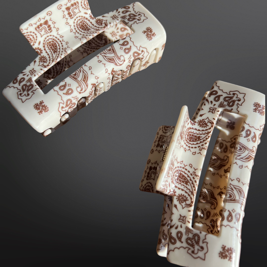 Paisley Bandana Claw Clip-Off White