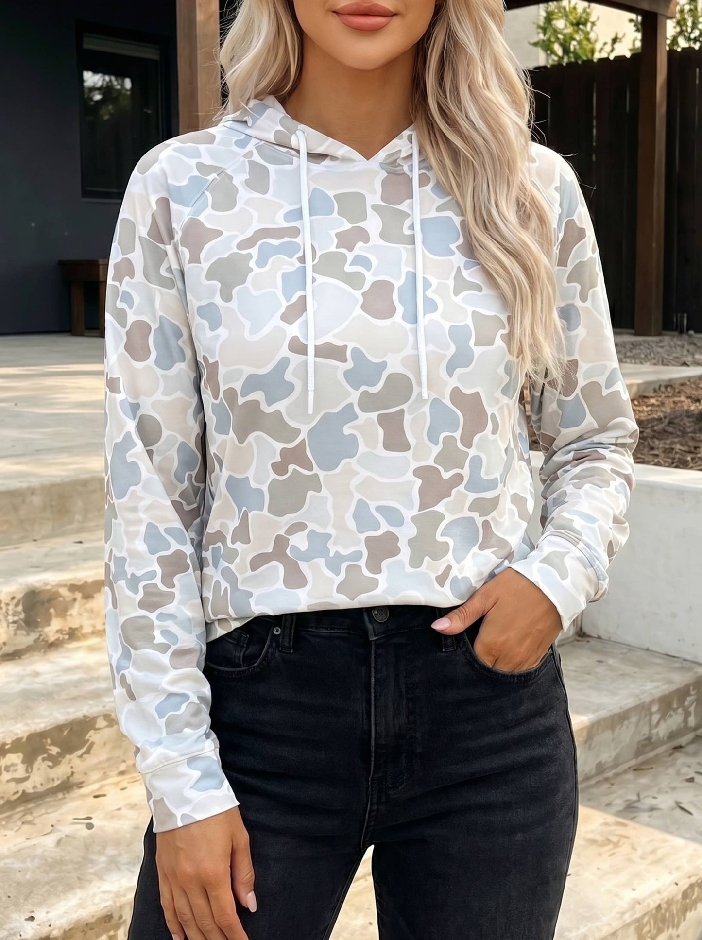 Camouflage Long Sleeve Drawstring Cuffs Casual Pullover